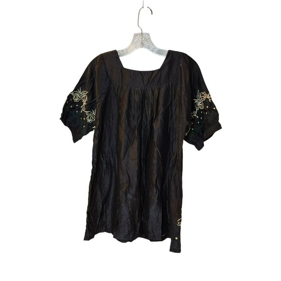 Qianzi 2pc Set L Black Tan Embroidered 65/35 Cotton Blend Desi Fusion Ethnic - Picture 8 of 13